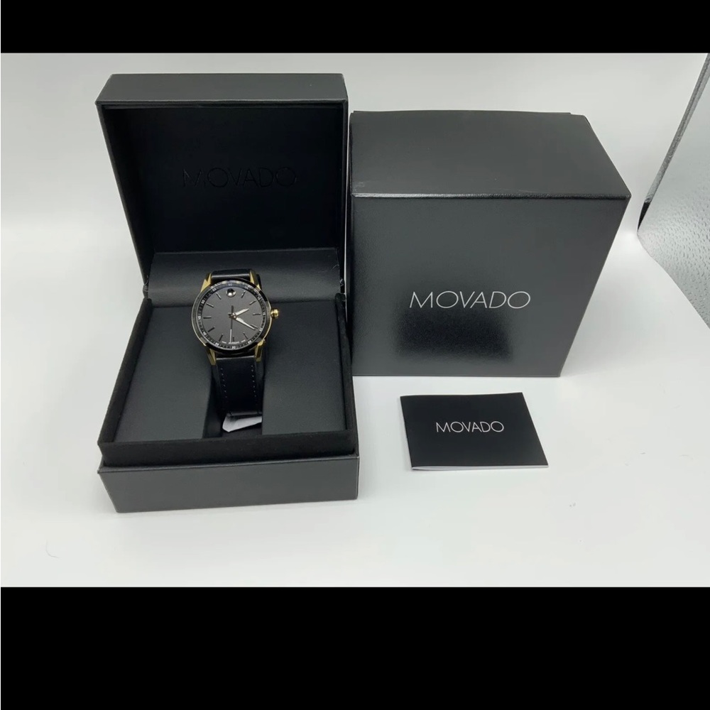 NEW Movado 0607358 Museum Sport Rose Gold Black Dial Leather Men's Watch 42MM